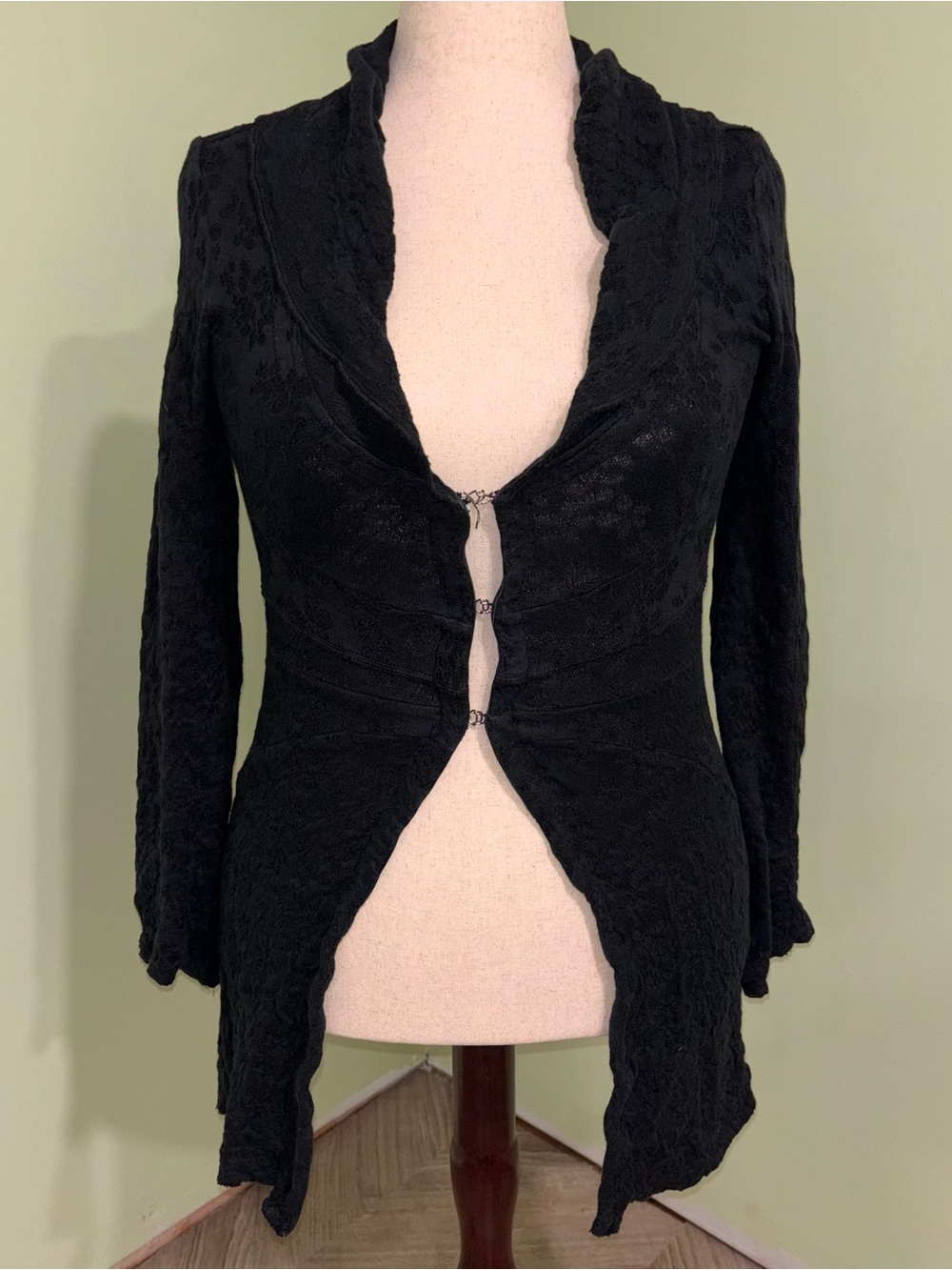 Transit Par Such Black Linen Cardigan Lagenlook Textured Y2K Euro Women’s Sz 10